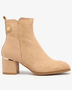 Botki damskie na niskim słupku w kolorze jasnobrązowym Dogdas Botki Z Delikatnym Ociepleniem|Botki Na Słupku