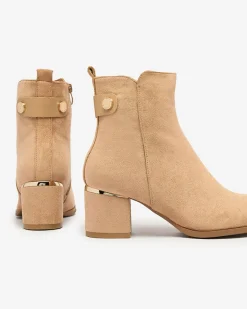 Botki damskie na niskim słupku w kolorze jasnobrązowym Dogdas Botki Z Delikatnym Ociepleniem|Botki Na Słupku