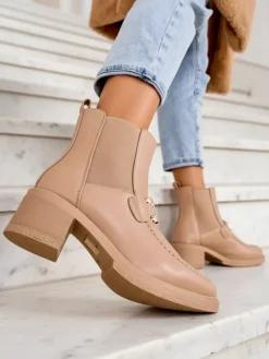 Botki damskie na niskim słupku Ewios Botki Z Delikatnym Ociepleniem|Nowość