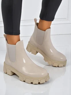 Discount Botki na masywnej podeszwie z eko skóry lakierowanej Calista Weide Botki Bez Ocieplenia|Botki Na Słupku