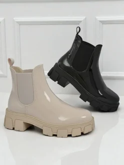 Discount Botki na masywnej podeszwie z eko skóry lakierowanej Calista Weide Botki Bez Ocieplenia|Botki Na Słupku