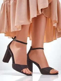 Clearance Brokatowe damskie sandały Roka Sandały Na Słupku