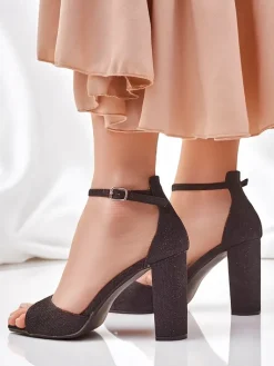 Clearance Brokatowe damskie sandały Roka Sandały Na Słupku