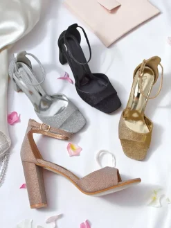 Clearance Brokatowe damskie sandały Roka Sandały Na Słupku