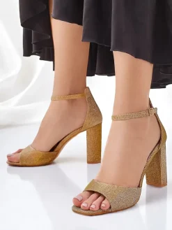 New Brokatowe damskie sandały Roka Sandały Na Słupku