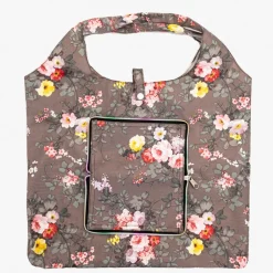 Sale Brązowa zakupowa torba w kwiaty składana w portfel Damskie Materiałowe|Torebki Shoppers