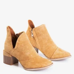 Online Brązowe damskie botki na słupku Jeneuer Botki Bez Ocieplenia|Botki Na Słupku