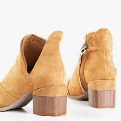 Online Brązowe damskie botki na słupku Jeneuer Botki Bez Ocieplenia|Botki Na Słupku