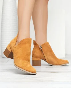 Online Brązowe damskie botki na słupku Jeneuer Botki Bez Ocieplenia|Botki Na Słupku