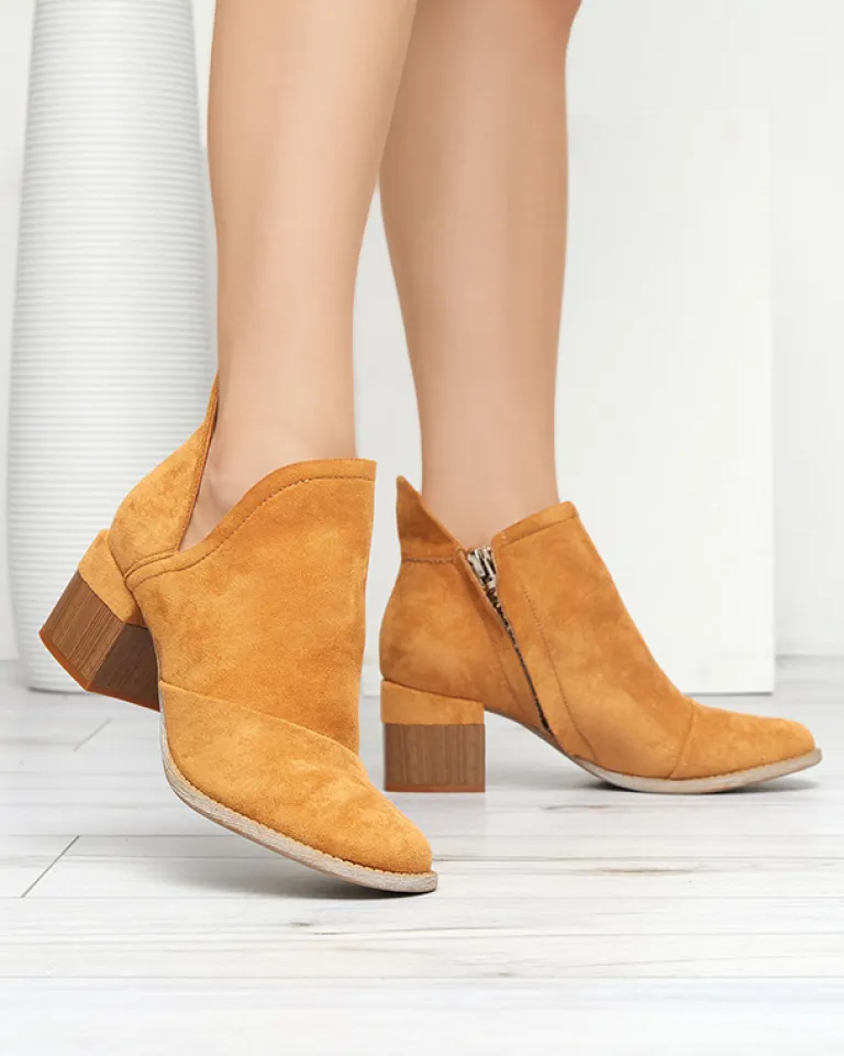 Online Brązowe damskie botki na słupku Jeneuer Botki Bez Ocieplenia|Botki Na Słupku