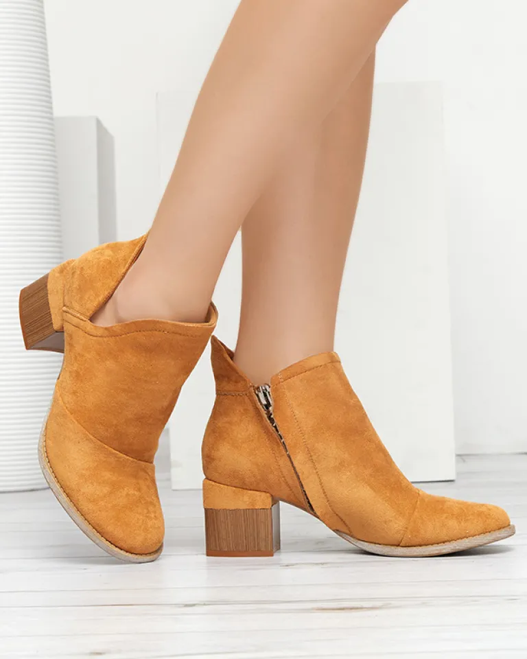 Online Brązowe damskie botki na słupku Jeneuer Botki Bez Ocieplenia|Botki Na Słupku