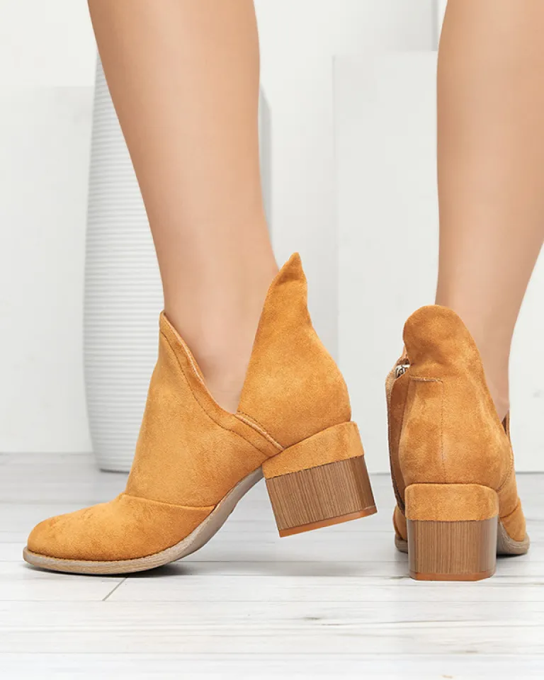 Online Brązowe damskie botki na słupku Jeneuer Botki Bez Ocieplenia|Botki Na Słupku