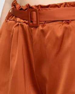 Brązowe damskie satynowe krótkie spodenki Szorty|Krótkie Spodenki