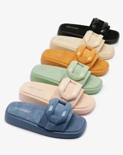 New Brązowe klapki damskie z eko-zamszu Omve Klapki Płaskie