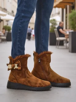 Clearance Buty a'la śniegowce damskie z kokardką Kiebbi Śniegowce|Botki Na Platformie