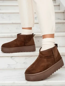 Outlet Buty a'la śniegowce damskie na platformie Dagodo Śniegowce|Botki Z Delikatnym Ociepleniem