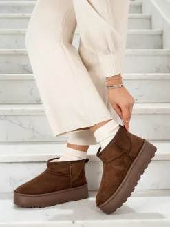 Outlet Buty a'la śniegowce damskie na platformie Dagodo Śniegowce|Botki Z Delikatnym Ociepleniem