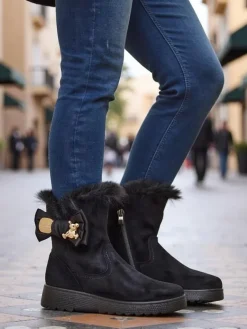 Hot Buty a'la śniegowce damskie z kokardką Kiebbi Śniegowce|Botki Na Platformie