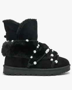 Best Buty śniegowce damskie z perełkami Cuvilav Śniegowce|Botki Z Delikatnym Ociepleniem