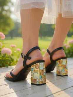 Clearance Błyszczące damskie sandały Crystal Charm Buty Na Wielkie Wyjście|Sandały Na Słupku