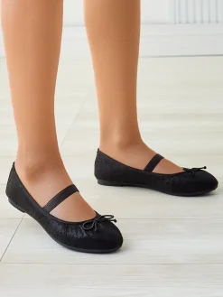 Online Błyszczące damskie baleriny z kokardką i gumką Safte Buty Na Wielkie Wyjście|Baleriny Klasyczne