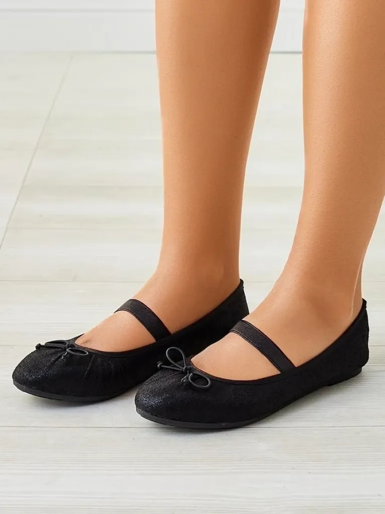 Online Błyszczące damskie baleriny z kokardką i gumką Safte Buty Na Wielkie Wyjście|Baleriny Klasyczne