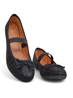 Online Błyszczące damskie baleriny z kokardką i gumką Safte Buty Na Wielkie Wyjście|Baleriny Klasyczne
