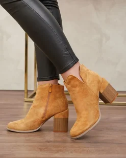 Sale Camelowe damskie botki na słupku Teascir Botki Z Delikatnym Ociepleniem|Botki Na Słupku