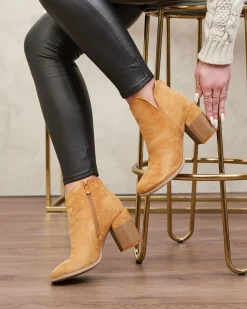 Sale Camelowe damskie botki na słupku Teascir Botki Z Delikatnym Ociepleniem|Botki Na Słupku