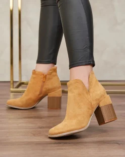 Discount Camelowe damskie botki na słupku Ricteas Botki Z Delikatnym Ociepleniem|Botki Na Słupku