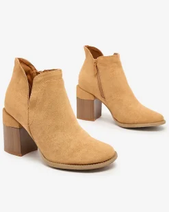 Discount Camelowe damskie botki na słupku Ricteas Botki Z Delikatnym Ociepleniem|Botki Na Słupku