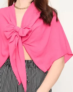 Sale Ciemnoróżowa damska krótka narzutka Bluzki / Koszule / Koszulki