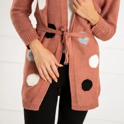 Best damski wiązany kardigan z kolorowymi kółkami Swetry