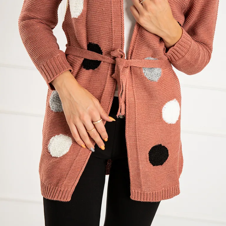 Best damski wiązany kardigan z kolorowymi kółkami Swetry