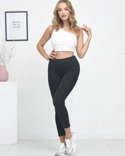 Online Ciemnoszare legginsy damskie z ociepleniem Legginsy / Tregginsy