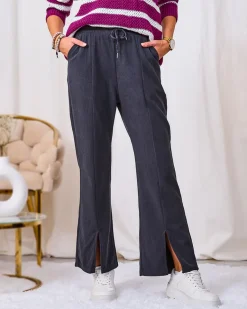 Sale Ciemnoszare sztruksowe damskie spodnie materiałowe Spodnie Materiałowe