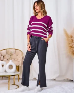 Sale Ciemnoszare sztruksowe damskie spodnie materiałowe Spodnie Materiałowe