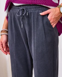 Sale Ciemnoszare sztruksowe damskie spodnie materiałowe Spodnie Materiałowe