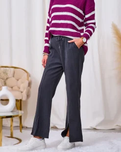 Sale Ciemnoszare sztruksowe damskie spodnie materiałowe Spodnie Materiałowe