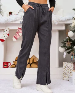 Sale Ciemnoszare sztruksowe damskie spodnie materiałowe Spodnie Materiałowe