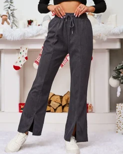 Sale Ciemnoszare sztruksowe damskie spodnie materiałowe Spodnie Materiałowe