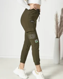 Best Ciemnozielone damskie spodnie typu bojówki z napisem Spodnie Cargo|Spodnie Materiałowe