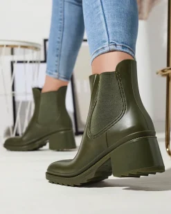 Hot Ciemnozielone damskie botki Caldala Botki Bez Ocieplenia|Botki Na Płaskim Obcasie