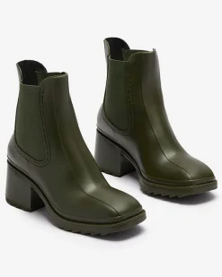 Hot Ciemnozielone damskie botki Caldala Botki Bez Ocieplenia|Botki Na Płaskim Obcasie