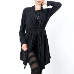 Sale Czarna damska wiązana narzutka kardigan Swetry