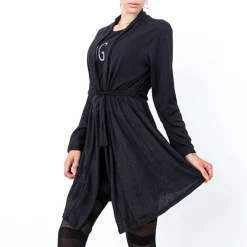 Sale Czarna damska wiązana narzutka kardigan Swetry