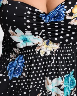 Best Czarna damska midi sukienka na ramiączkach w groszki Sukienki Letnie|Sukienki Długie