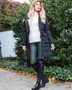 New Czarna damska długa kurtka zimowa z syntetycznym ociepleniem Kurtki / Marynarki / Płaszcze