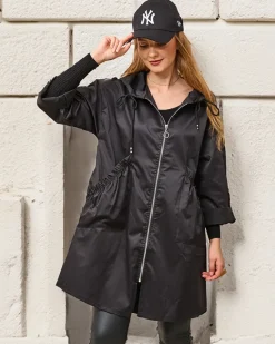 Czarna damska kurtka płaszcz z kapturem Kurtki / Marynarki / Płaszcze