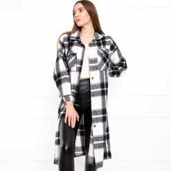 Czarna długa koszula damska w kratę Bluzki / Koszule / Koszulki